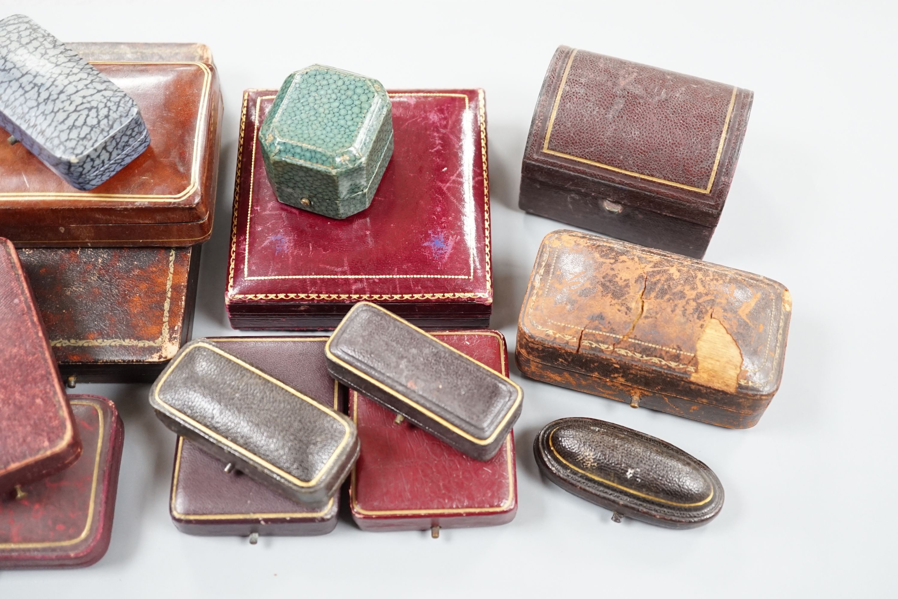 A quantity of mainly early to mid 20th century assorted jewellery boxes, including Antrobus and Wilson & Gill and a later Cartier box.